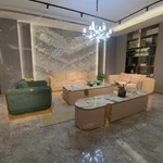 Luxury Fabric Sofa Set with Gold Stainless Steel Base (3-Seater + Loveseat + Accent Chair)